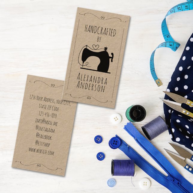 Rustic Kraft Vintage Sewing Machine Handcrafted  Business Card (Kraft Vintage Sewing Machine Hand Craft Business Card)