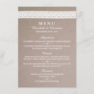 Rustic Kraft & Vintage White Lace Wedding Menu