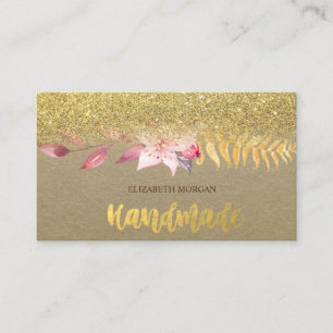 Rustic , Kraft, Watercolor Flower, Glitter Ombre Business Card