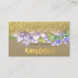 Rustic , Kraft, Watercolor Flowers, Glitter Business Card