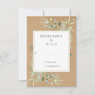 Rustic Kraft Watercolor Greenery RSVP Card