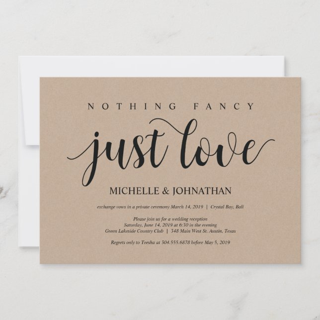 Rustic Kraft Wedding Elopement Reception Invites (Front)