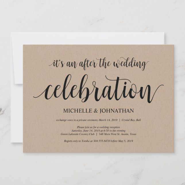 Rustic Kraft Wedding Elopement Reception Invites (Front)