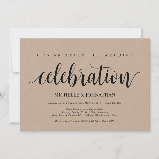 Rustic Kraft Wedding Elopement Reception Invites (Front)