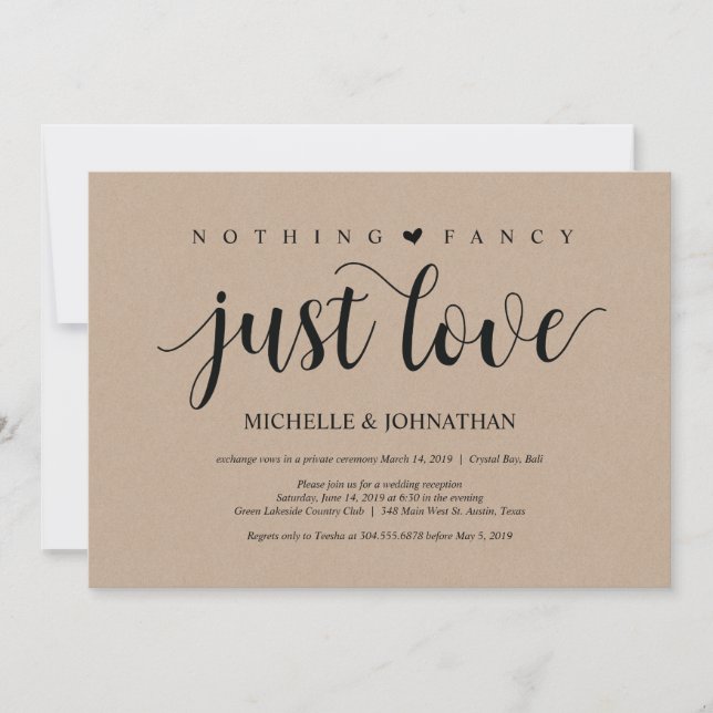 Rustic Kraft Wedding Elopement Reception Invites (Front)