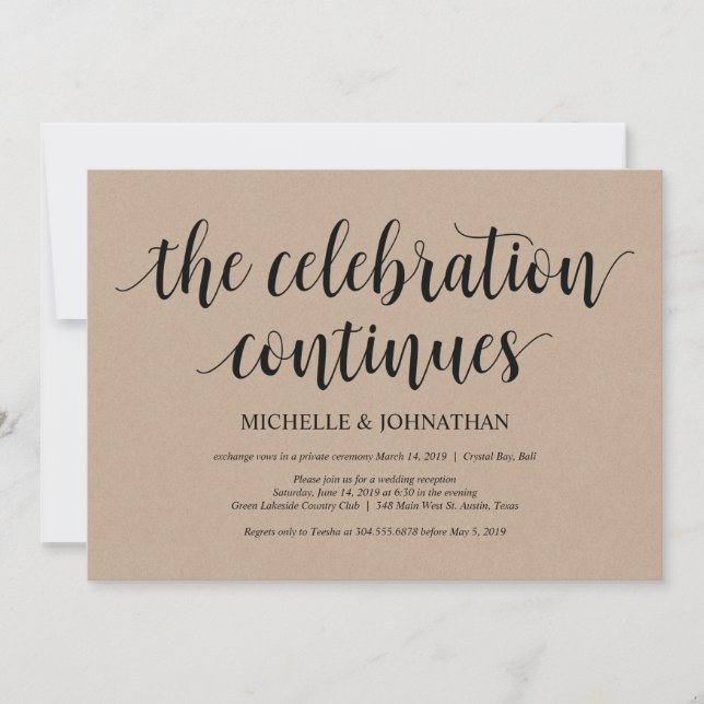 Rustic Kraft Wedding Elopement Reception Invites (Front)