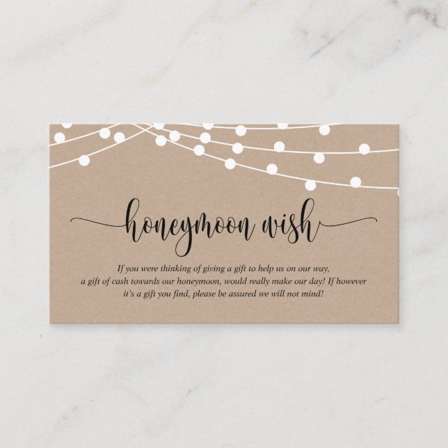 Rustic kraft, Wedding Honeymoon Wish or Fund Enclosure Card (Front)