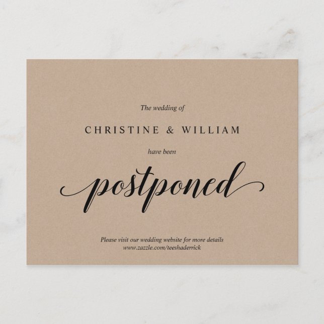 Rustic Kraft,, Wedding Invitation Postponed Postcard (Front)