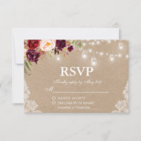 Rustic Kraft Wedding Lights Jars Lace Floral RSVP
