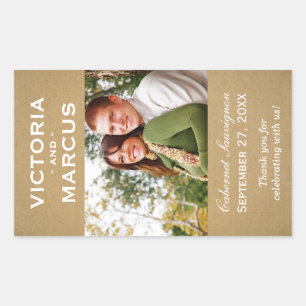 Rustic Kraft Wedding Monogram Photo Wine Favour Rectangular Sticker