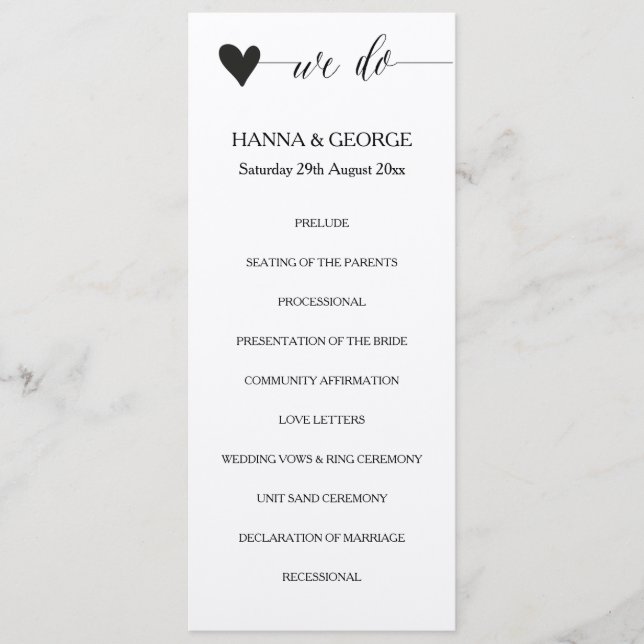 Rustic kraft wedding program heart calligraphy programme (Front)