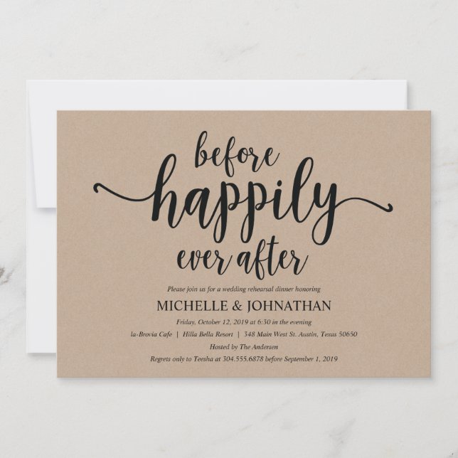 Rustic Kraft Wedding Rehearsal Dinner Invites (Front)