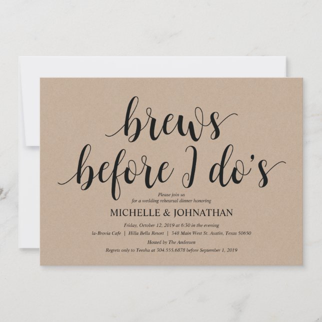 Rustic Kraft Wedding Rehearsal Dinner Invites (Front)