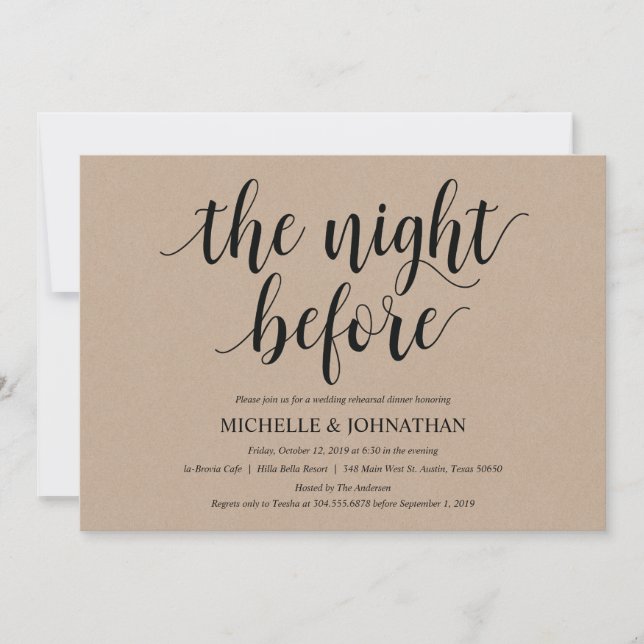 Rustic Kraft Wedding Rehearsal Dinner Invites (Front)