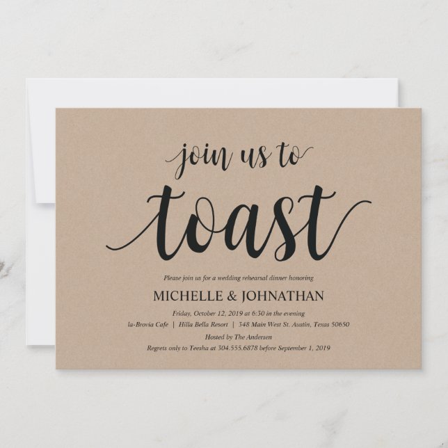 Rustic Kraft Wedding Rehearsal Dinner Invites (Front)