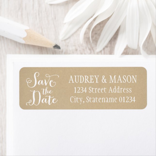 Rustic Kraft Wedding Save the Date Return Address (Insitu)