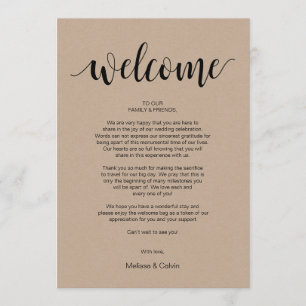Rustic Kraft Wedding Welcome and Itinerary Card