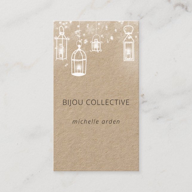 Rustic kraft white lanterns business card (Front)