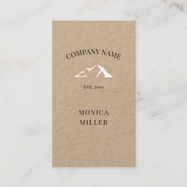 Rustic kraft white mountain logo business card (Front)