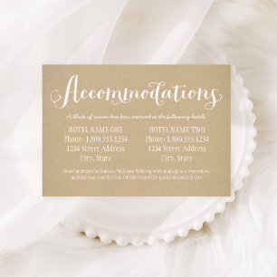 Rustic Kraft White Script Wedding Accommodations Enclosure Card
