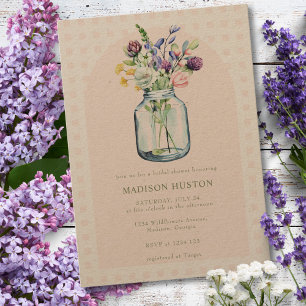 Rustic Kraft Wildflower Mason Jar Bridal Shower  Invitation