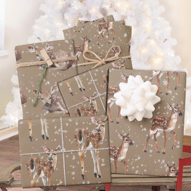 Rustic Kraft Winter Baby Doe Reindeer Snowflakes Wrapping Paper Sheet (Rustic Kraft Winter Baby Doe Reindeer Snowflakes Christmas Holiday Gift Wrapping Paper Sheets Trio)