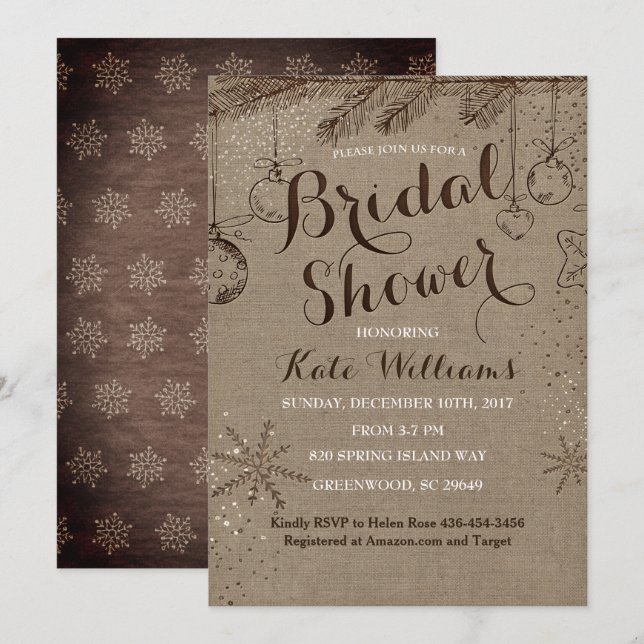 Rustic Kraft Winter Bridal Shower invitations (Front/Back)