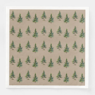 Rustic Kraft Winter Fir Tree Forest Napkin