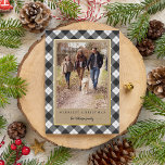 Rustic Kraft Winter Plaid Christmas Photo<br><div class="desc">Send holiday greetings to friends and family with our rustic elegant photo cards featuring a wintry buffalo plaid pattern and a kraft background framing your vertical favourite photo. Personalise with two lines of custom text; shown with "Merriest Christmas" and your family name. Gold foil trim adds a luxe touch to...</div>