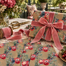 Rustic Kraft Winter Red Roses Pine Spruce Berries