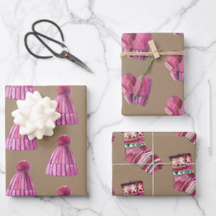 Rustic Kraft Winter Tuque Socks & Mitts Wrapping Paper Sheet