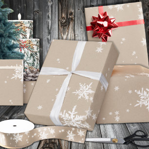 Rustic Kraft Winter White Snowflakes Wrapping Paper