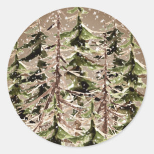 Rustic Kraft Winter Woodland Scraggly Spruce Snow Classic Round Sticker