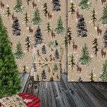 Rustic Kraft Winter Woodland Snowy Spruce & Stags Wrapping Paper Sheet<br><div class="desc">A woodland holiday wrapping paper featuring watercolour-painted spruce and pine trees with a reindeer in the forest on a warm Kraft brown colour paper.</div>