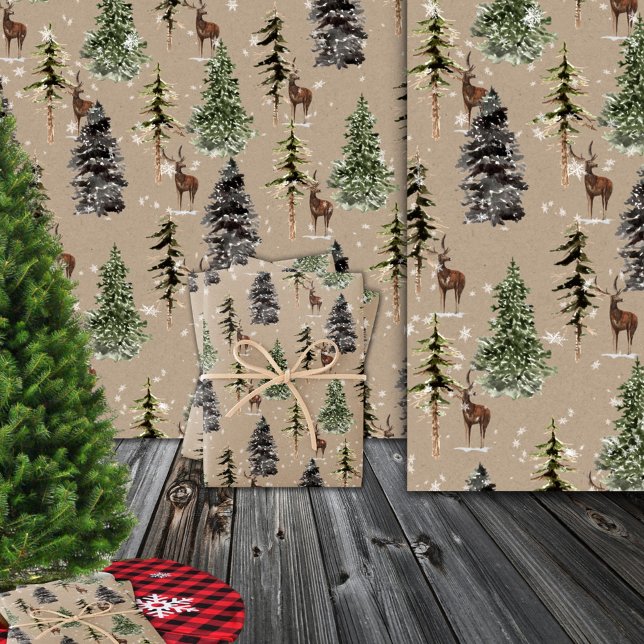 Rustic Kraft Winter Woodland Spruce Trees & Deer Wrapping Paper (Rustic Kraft Winter Woodland 
Spruce Trees & Deer Christmas Holiday Wrapping Paper Rolls)