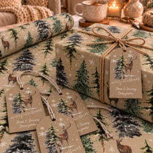 Rustic Kraft Winter Woodland Stag Merry Christmas Gift Tags