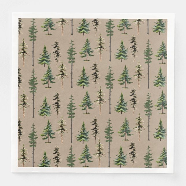 Rustic Kraft Woodland Fir Pine Spruce Tree Forest Napkin (Front)
