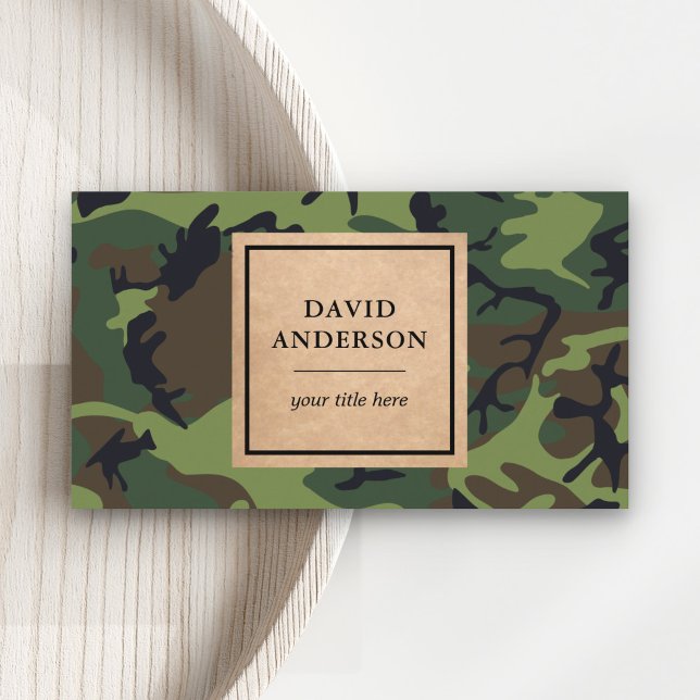 Rustic Kraft Woodland Green Camouflage Pattern Business Card (Creator Uploaded)
