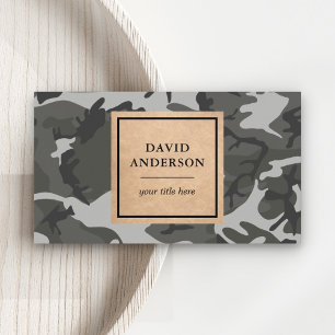 Rustic Kraft Woodland Grey Camouflage Pattern Business Card