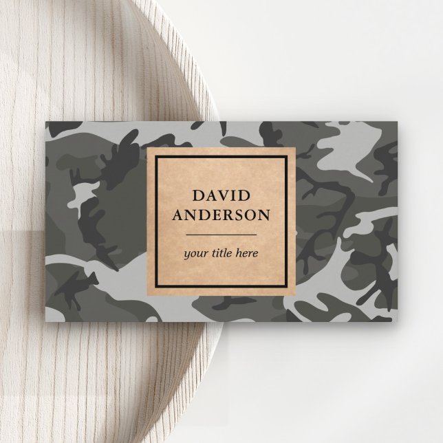 Rustic Kraft Woodland Grey Camouflage Pattern Business Card (Creator Uploaded)