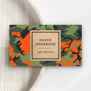 Rustic Kraft Woodland Orange Camouflage Pattern Business Card