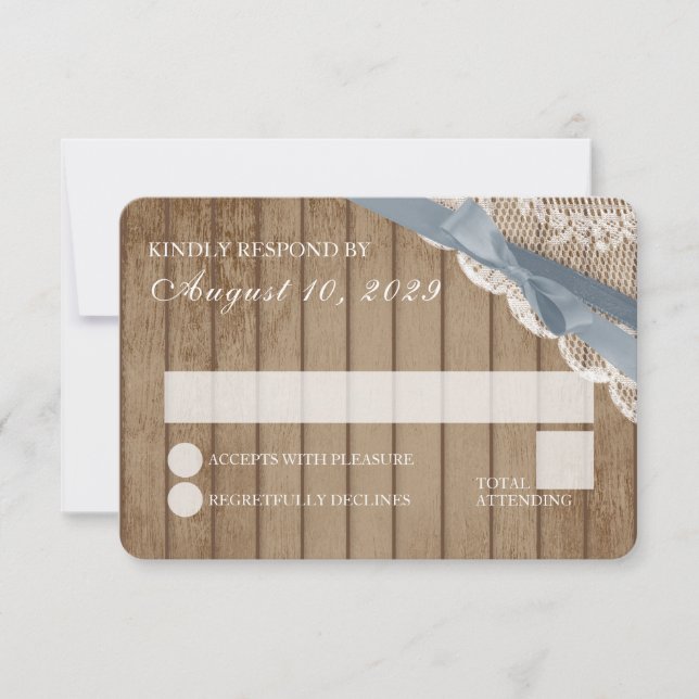 Rustic Lace and Barn Wood Wedding RSVP Invitation (Front)