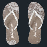 Rustic lace and burlap silver glitter bridesmaid jandals<br><div class="desc">Elegant white vintage lace and sparkle silver glitter on rustic burlap background. great bridesmaid gifts for rustic wedding,  barn wedding and country wedding.
See all the matching pieces in collection.</div>