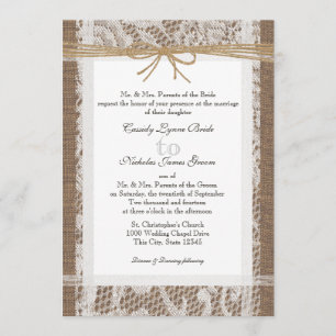 Rustic Lace and Jute Twine Wedding Invitation