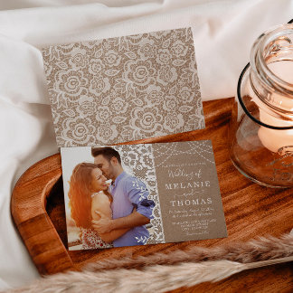 Rustic Lace and Kraft Photo Wedding Invitation
