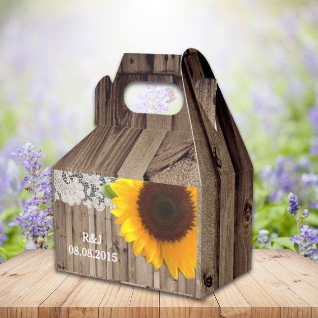 rustic lace barn wood sunflower country wedding favour box (rustic lace barn wood sunflower country wedding favor boxes)