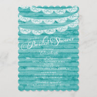 Rustic Lace & Blue Wood Bridal Shower Invitation