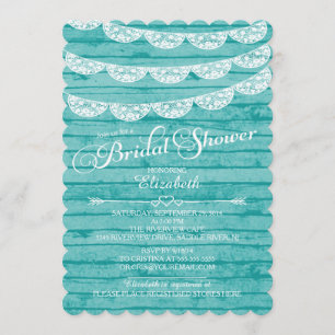 Rustic Lace & Blue Wood Bridal Shower Invitation