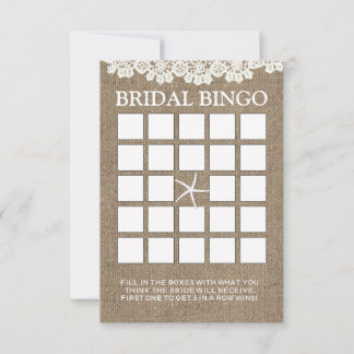 Rustic Lace & Burlap Bridal Shower Bingo Cards