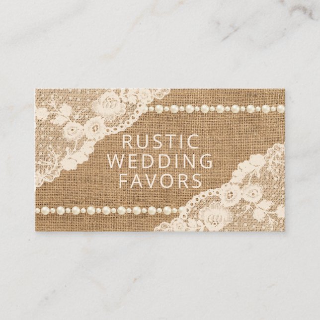 Rustic Lace Burlap Pearls Handmade Wedding Favors Business Card (Front)